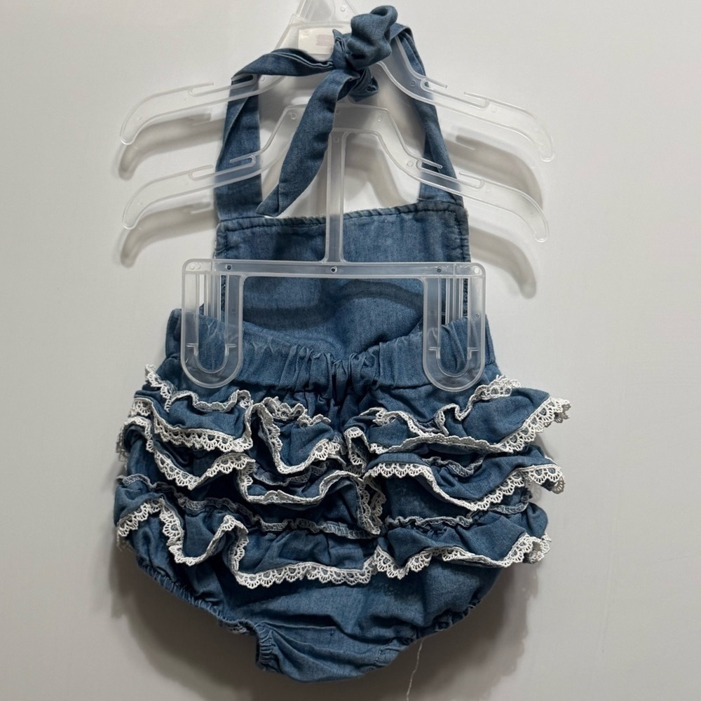 Blue Denim Ruffled Bubble Romper 18 months - Picture 3 of 5